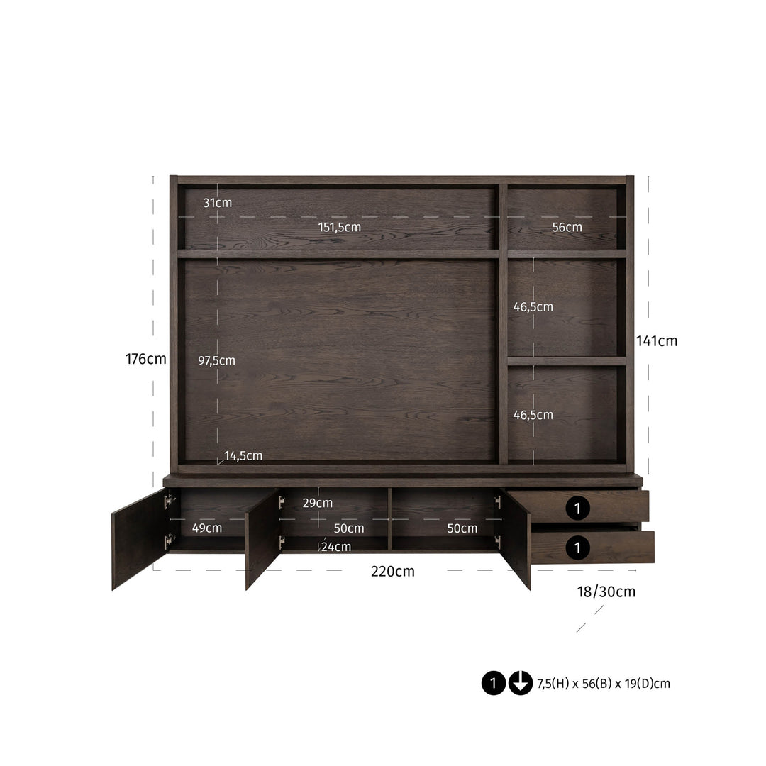 TV-meubel Lachance brown  3-doors 2-drawers
