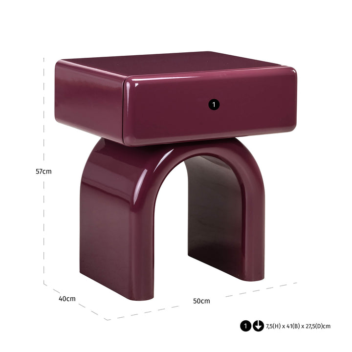 Nachtkastje Bennet burgundy 1-drawer