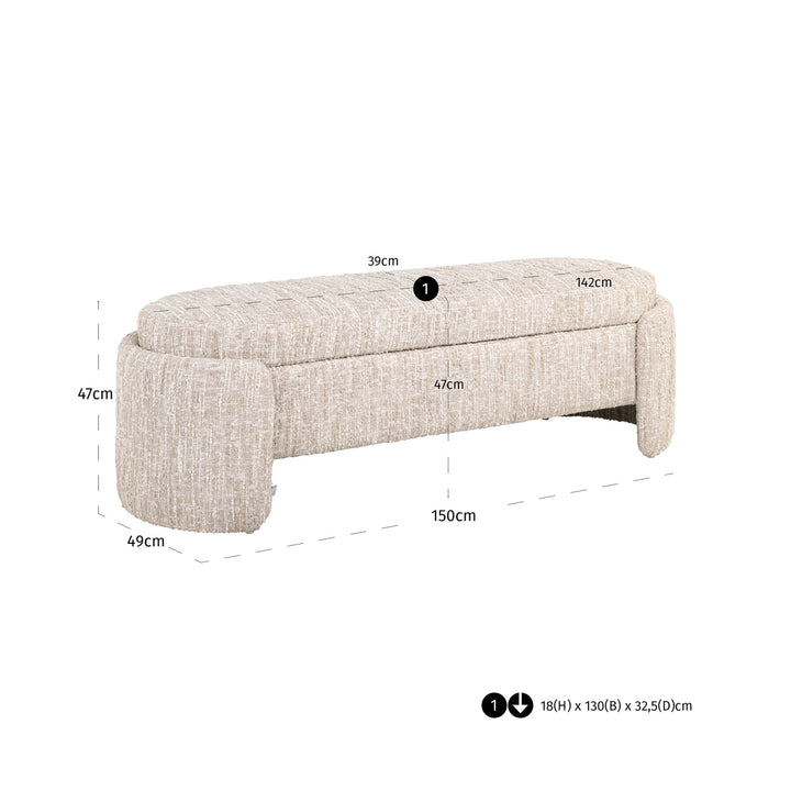 Beige angora Cupid bench with storage