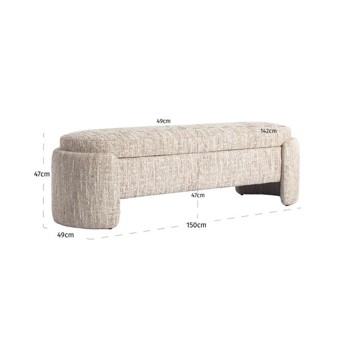 Beige angora Cupid bench with storage