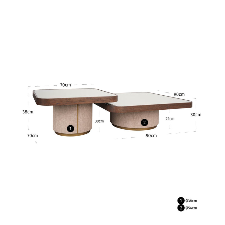 Coffee table Willox brown including glass (Set of 2)