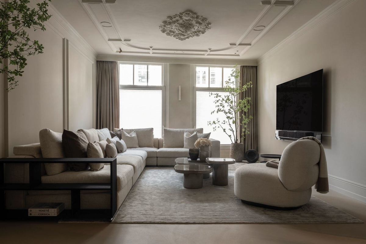 Salontafel Morgan in taupe hoogglans – sfeerbeeld in interieur