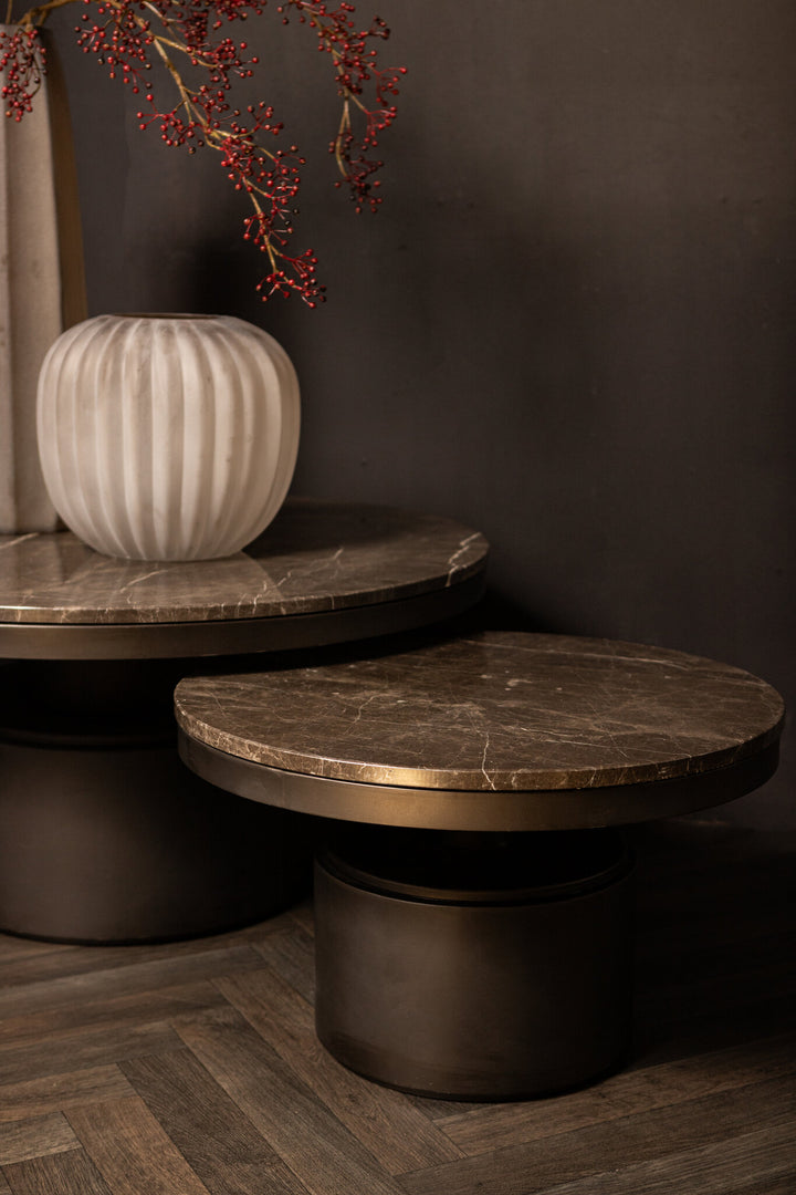 Low coffee table brown marble dark brown base