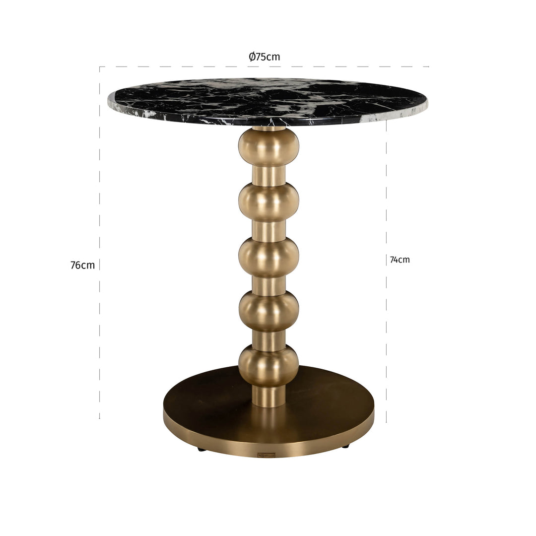 Richmond Bistrotafel Witlox Ø 75 cm, zwart en goudkleurig - maattekening | CéJor Wonen