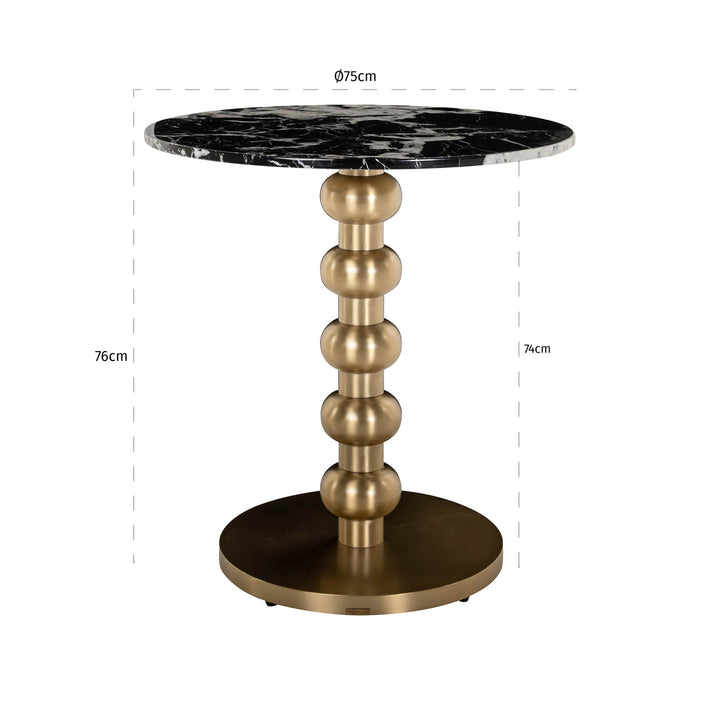 Richmond Bistrotafel Witlox Ø 75 cm, zwart en goudkleurig - maattekening | CéJor Wonen
