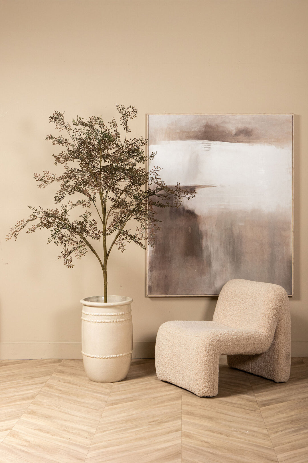 Olger beige abstract canvas wall panel framed B