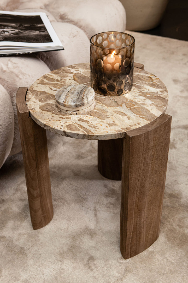 PTMD Javina Side Table Marble Mango Wood S