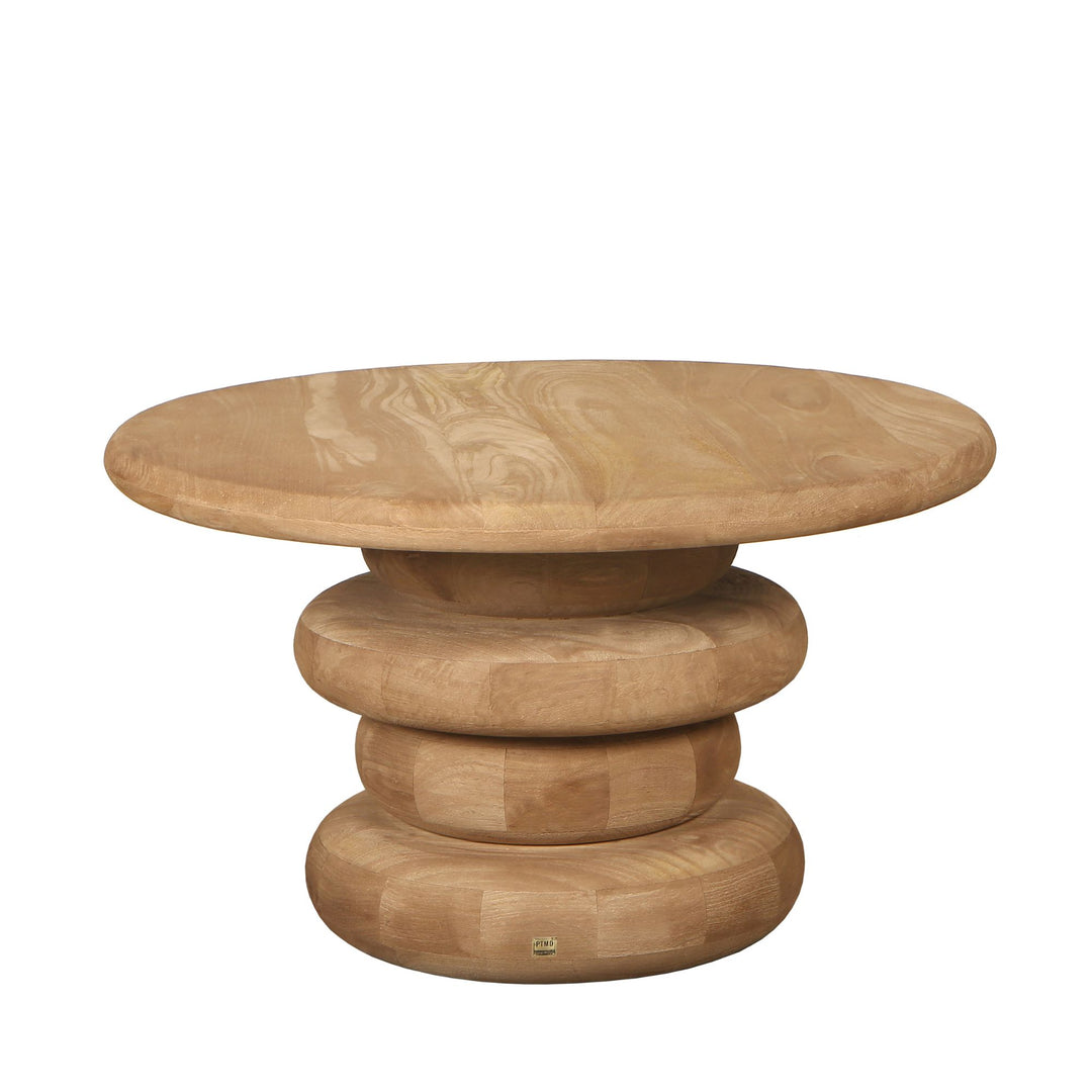 Round fluted coffee table in natural mango wood