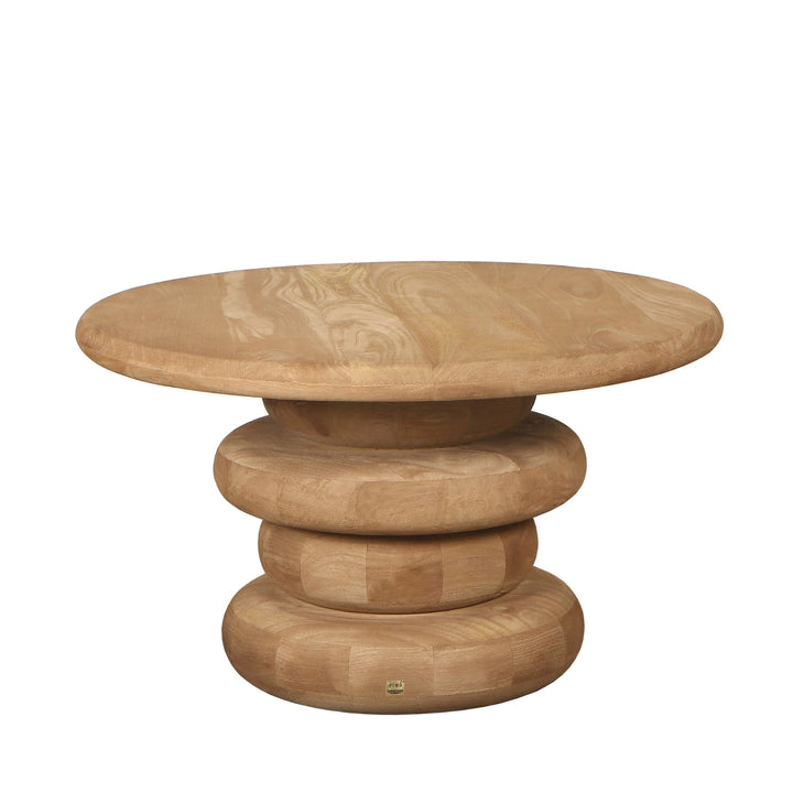 Round fluted coffee table in natural mango wood