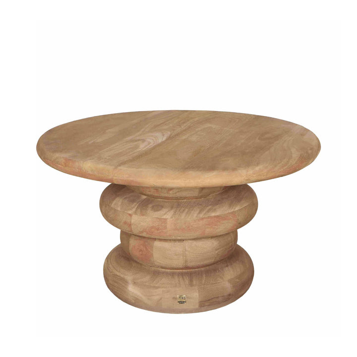 Round fluted coffee table in natural mango wood
