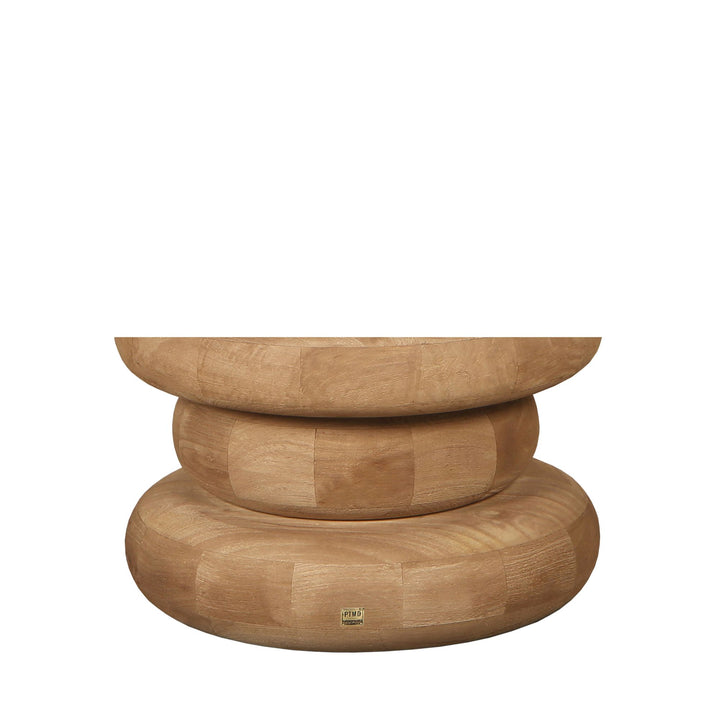 Round fluted coffee table in natural mango wood