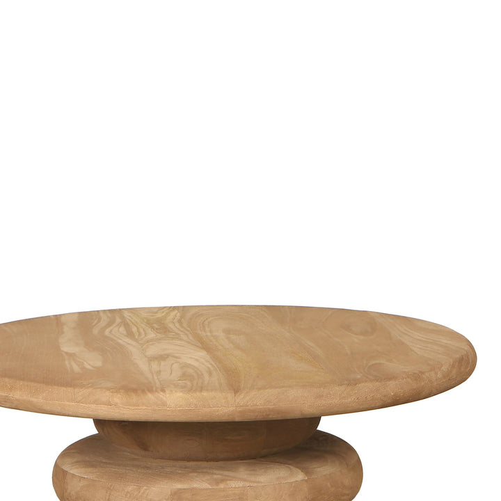 Round fluted coffee table in natural mango wood