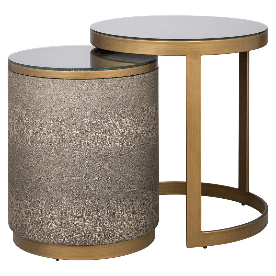 Bloomville brass shagreen side table incl. glass (Set of 2)
