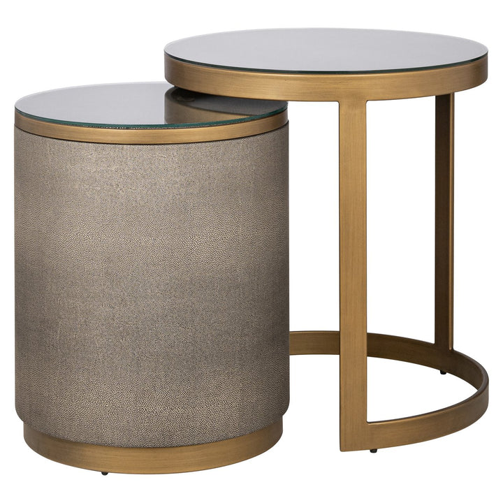 Bloomville brass shagreen side table incl. glass (Set of 2)