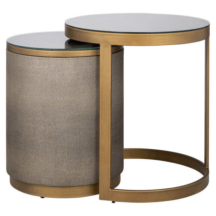 Bloomville brass shagreen side table incl. glass (Set of 2)
