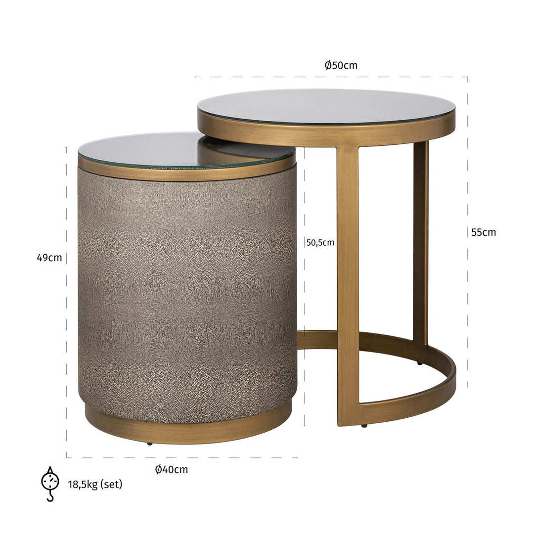 Bloomville brass shagreen side table incl. glass (Set of 2)