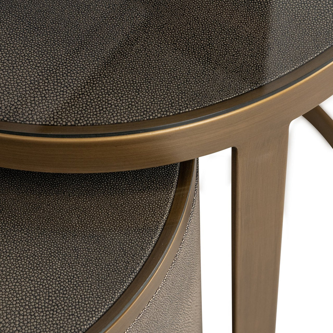 Bloomville brass shagreen side table incl. glass (Set of 2)