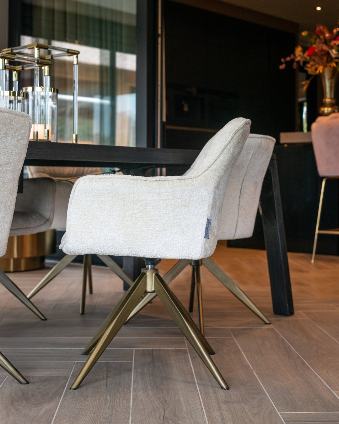 Dining room chair Aline FR white chenille swivel fire retardant