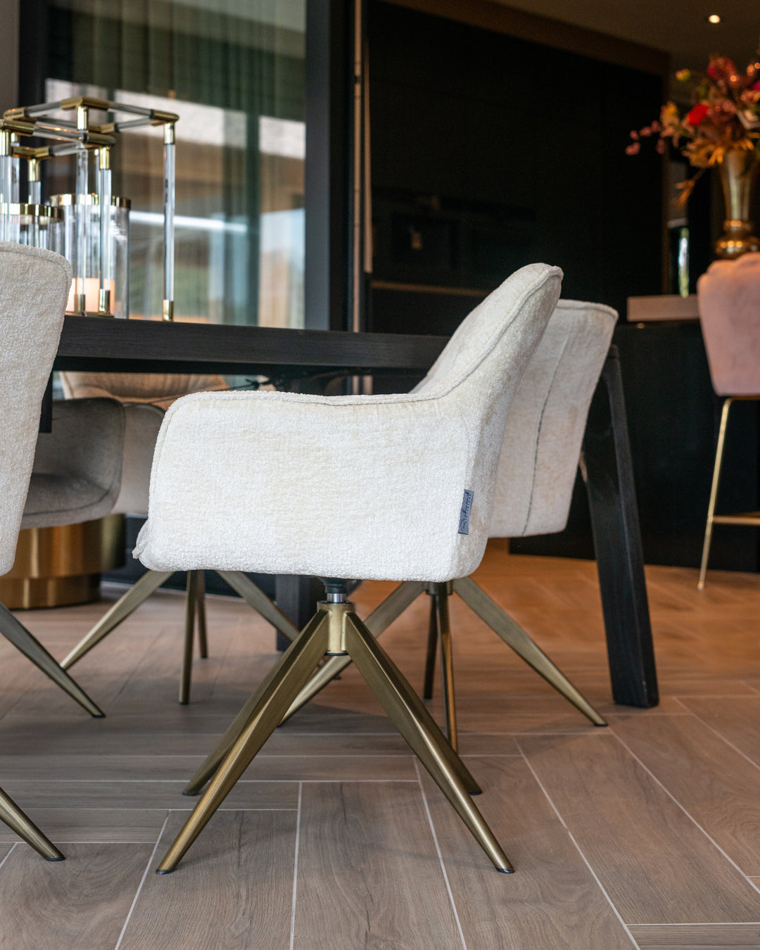 Dining room chair Aline FR white chenille swivel fire retardant