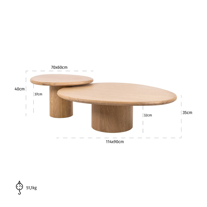 Coffee table Oakley natural oak (Set of 2)