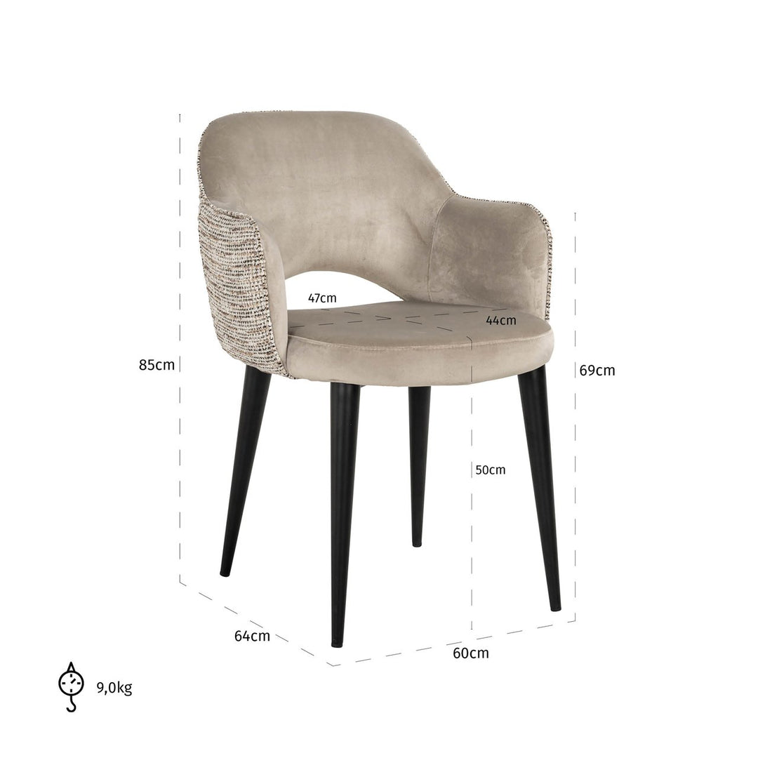 Eetkamerstoel Giovanna trendy nature / khaki velvet fire retardant