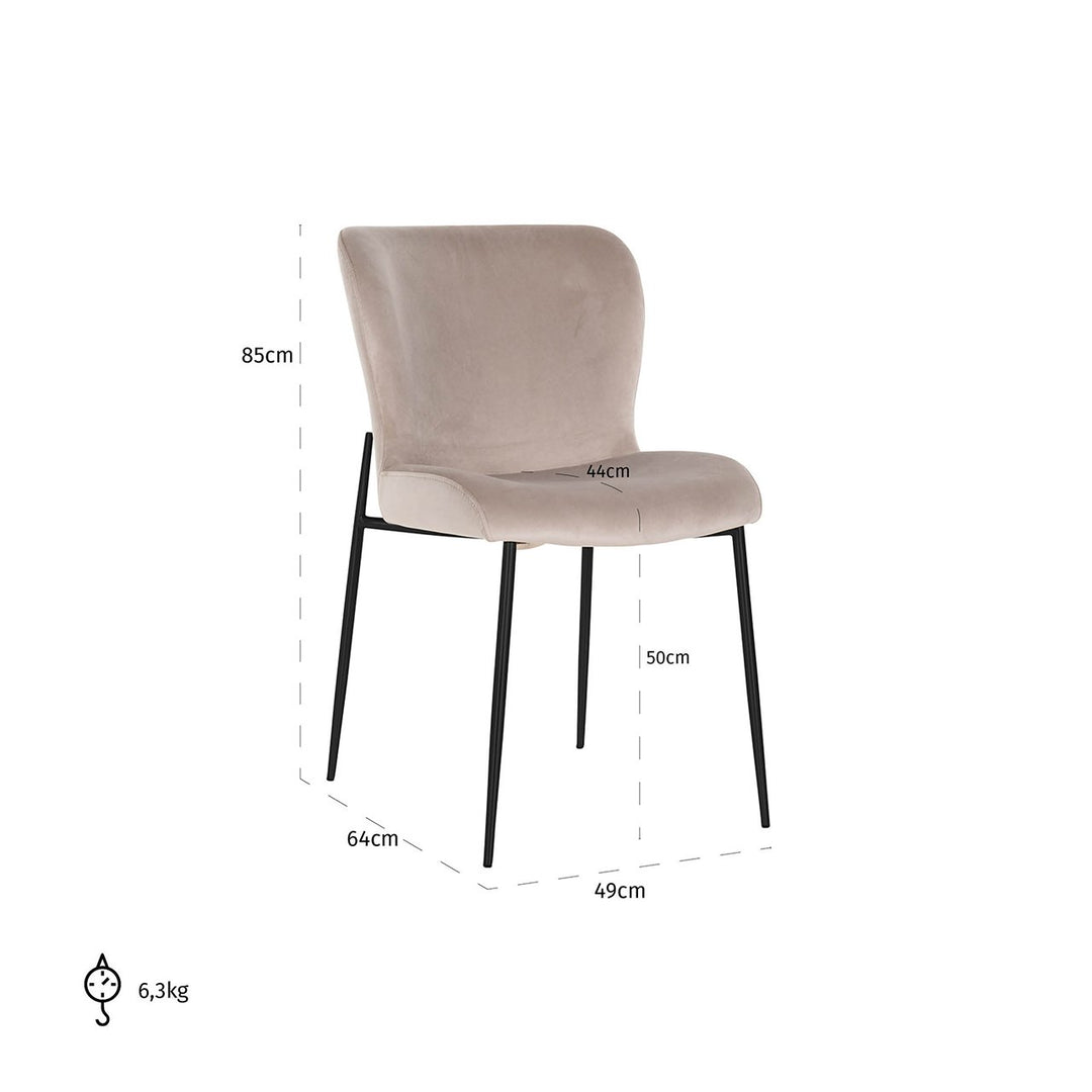 Eetkamerstoel Darby khaki velvet fire retardant (Set of 2)