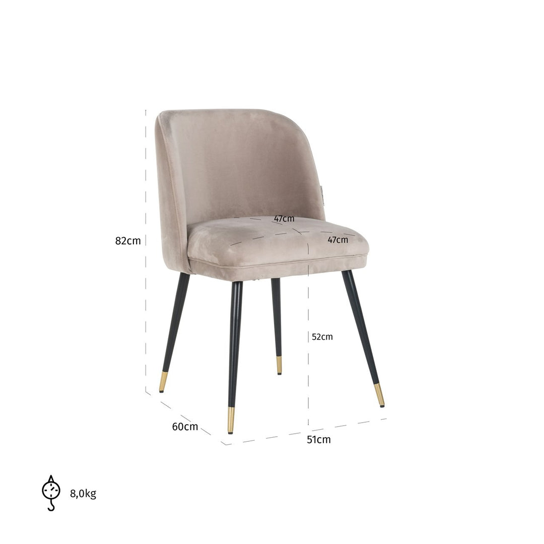 Dining room chair Alicia khaki velvet fire retardant