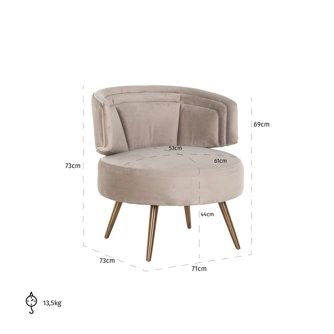 Lounge chair Hazel khaki velvet fire retardant