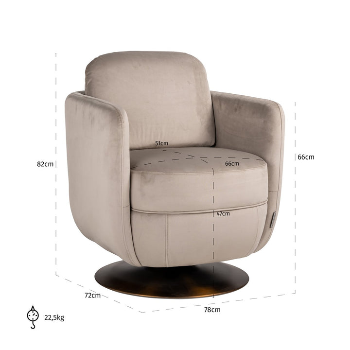 Lounge chair Turner khaki velvet swivel fire retardant