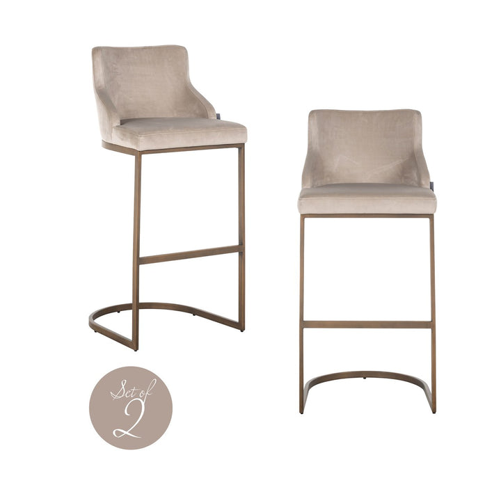 Bar chair Bolton khaki velvet brushed gold fire retardant (Set of 2)
