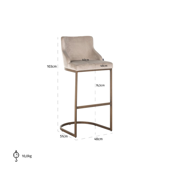 Bar chair Bolton khaki velvet brushed gold fire retardant (Set of 2)