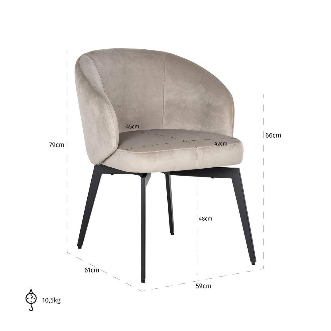 Dining room chair Amphara khaki velvet fire retardant