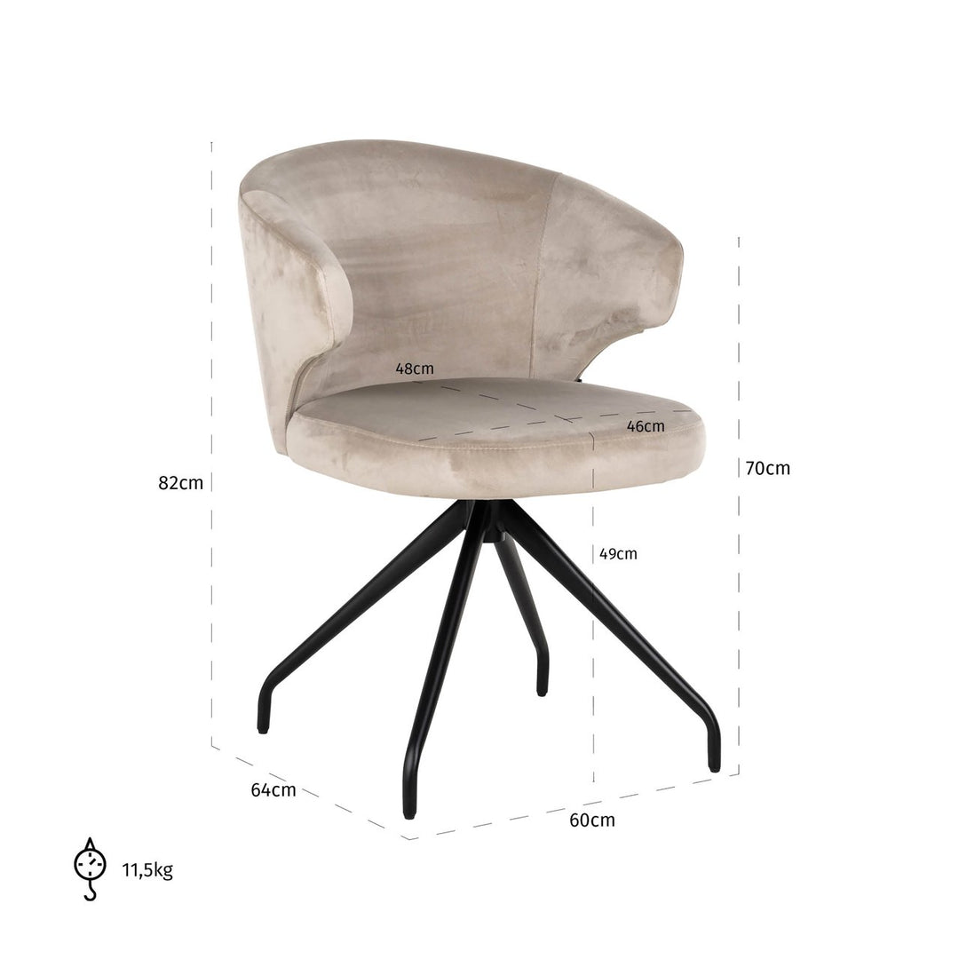 Eetkamerstoel Milly khaki velvet swivel