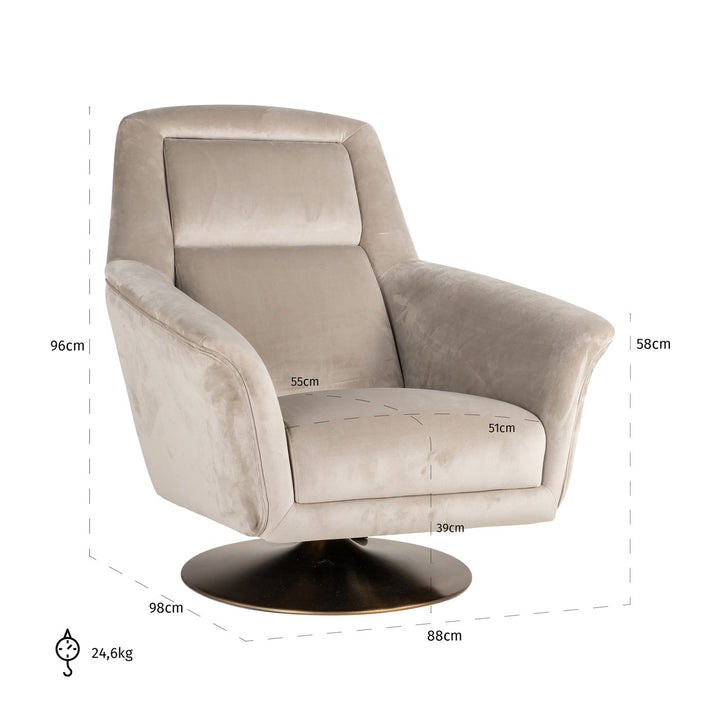 Lounge chair Nora khaki velvet swivel