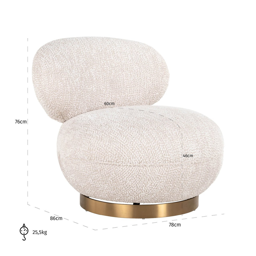 Lounge stoel Jace lovely cream swivel