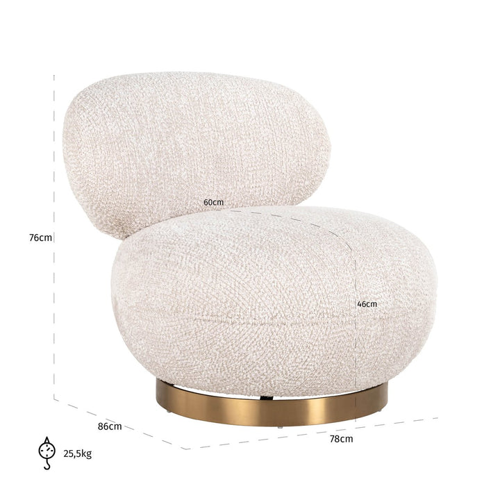 Lounge stoel Jace lovely cream swivel