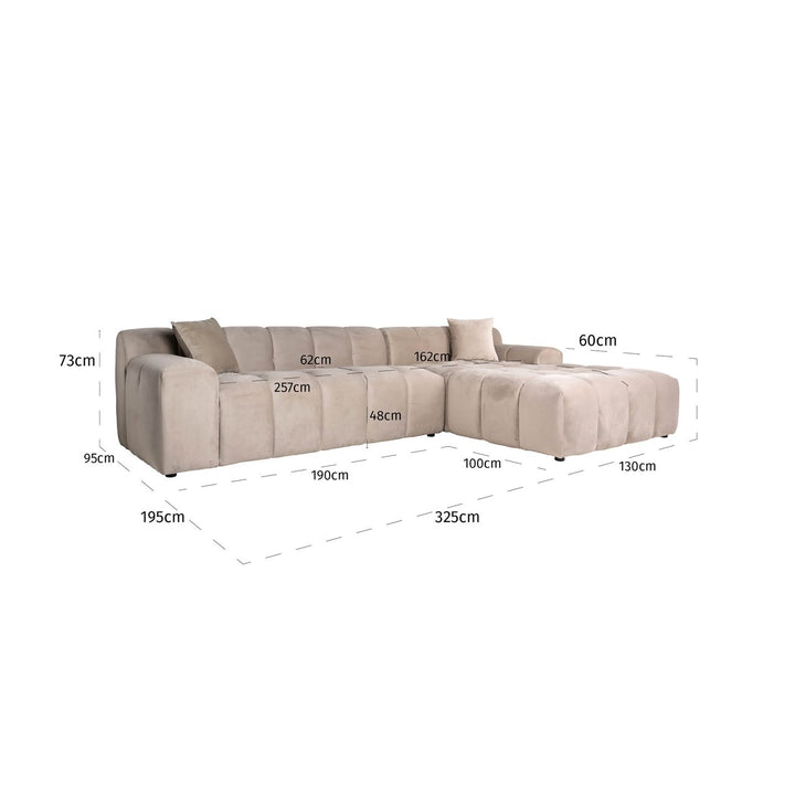 Sofa Cube khaki velvet 3-seater + lounge right