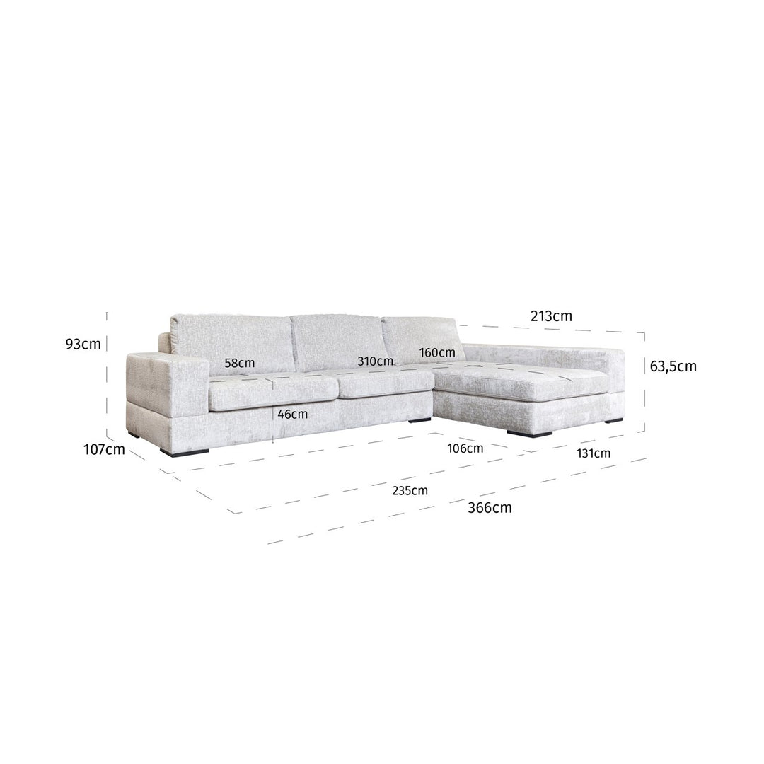 Sofa Pasha pearl island 3-seater + lounge right fully upholstered