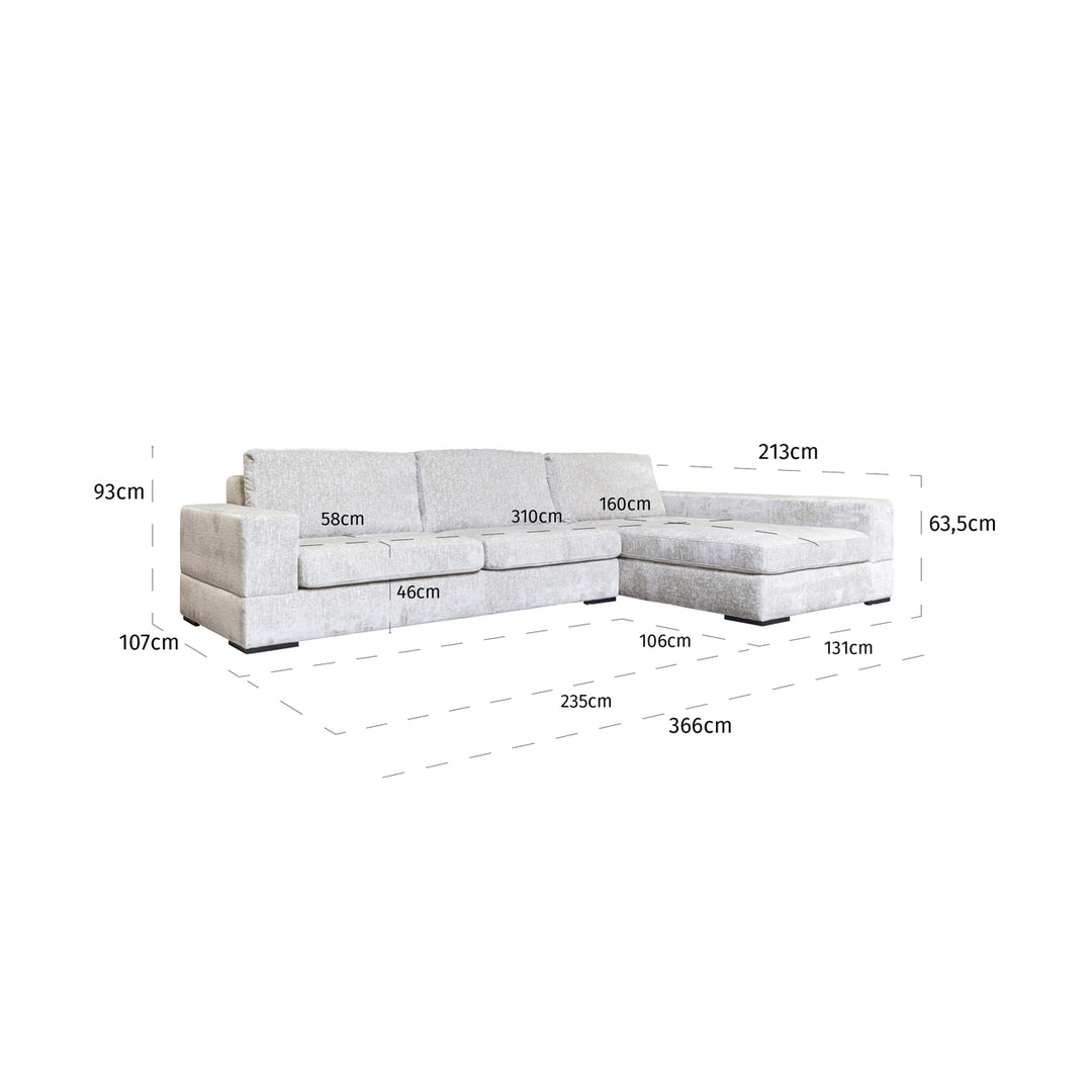 Sofa Pasha pearl island 3-seater + lounge right fully upholstered