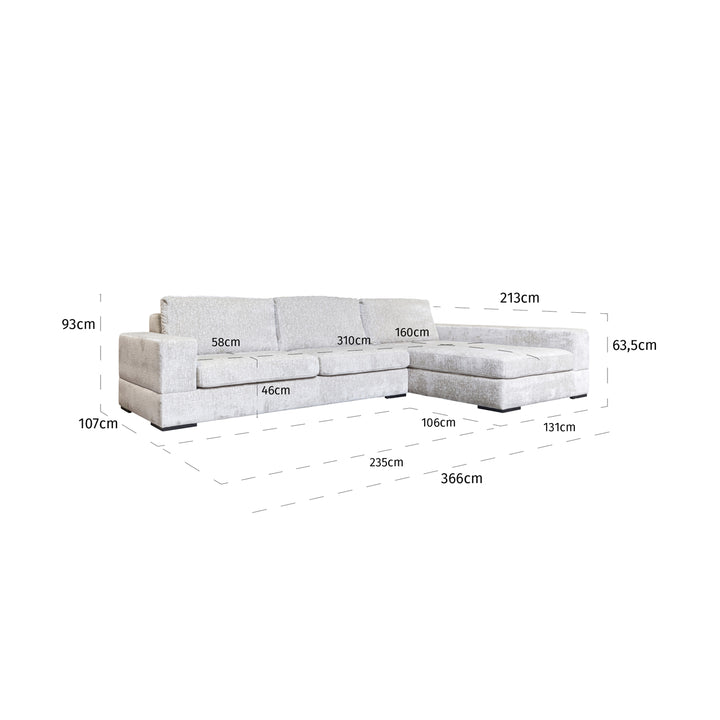 Sofa Pasha pearl island 3-seater + lounge right fully upholstered