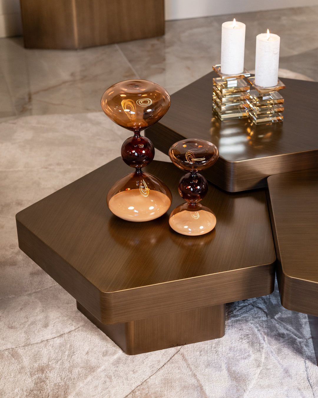 Coffee table Hexa brushed gold (Set of 3)