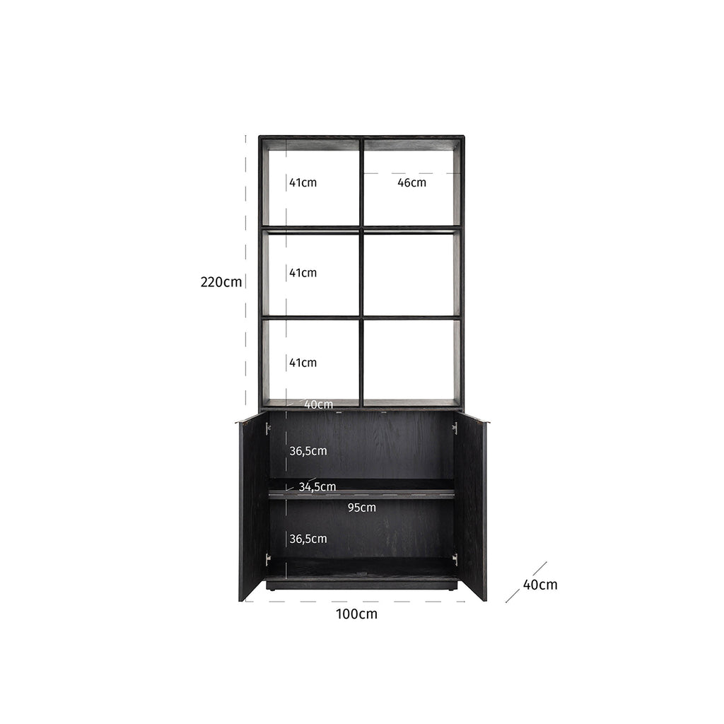 Bookcase Black Bone Brass 2-doors (Black rustic)
