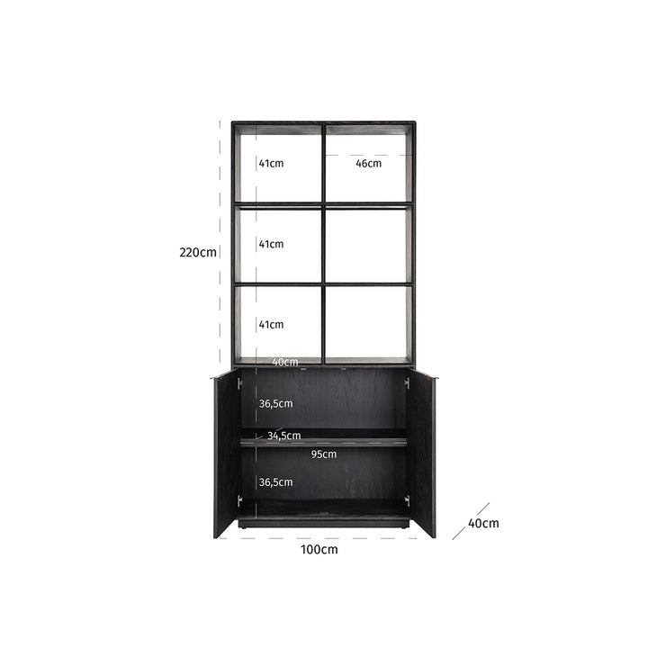 Bookcase Black Bone Brass 2-doors (Black rustic)