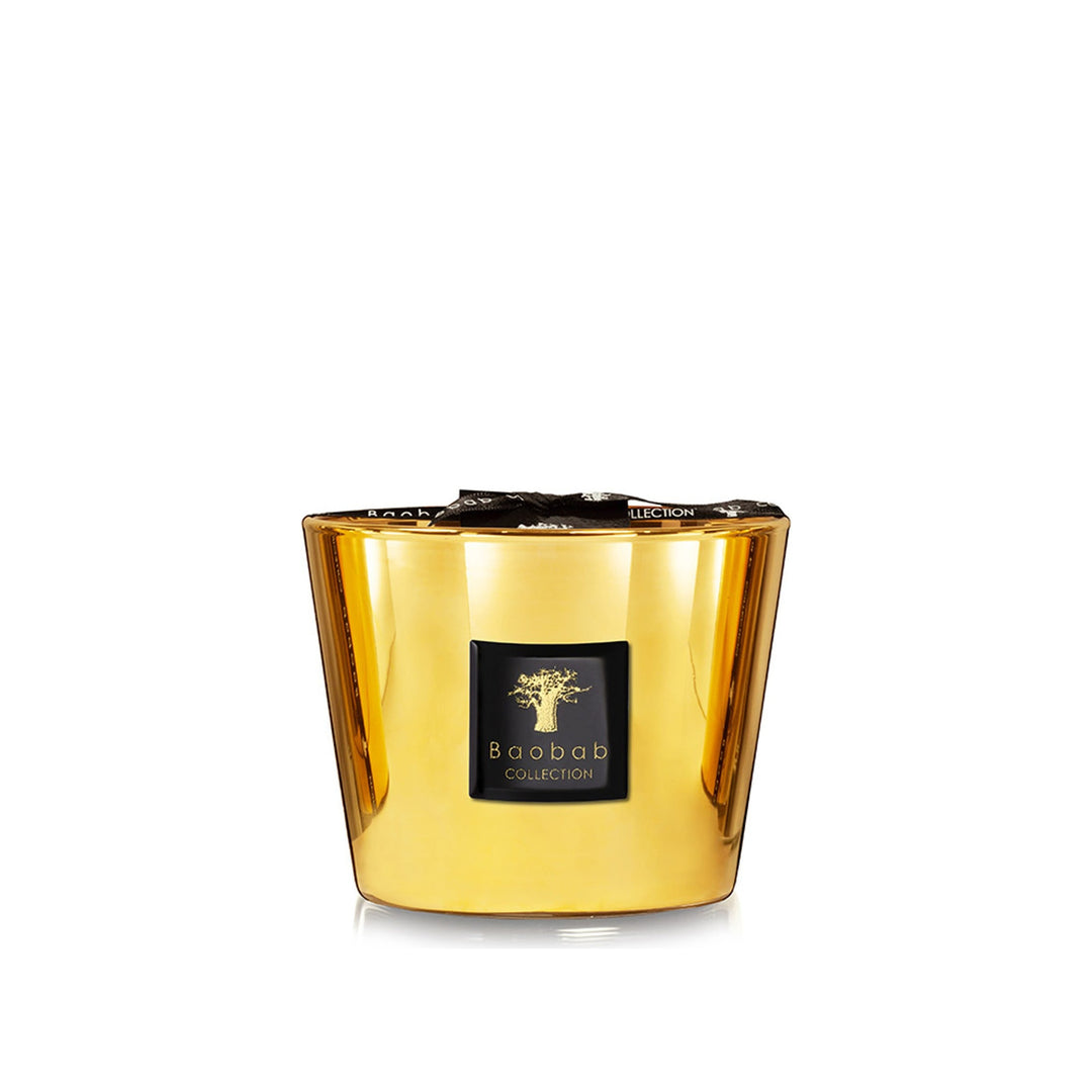 Baobab Collection geurkaars Aurum Max 10, goudkleurig glas, vrijstaand op witte achtergrond.
