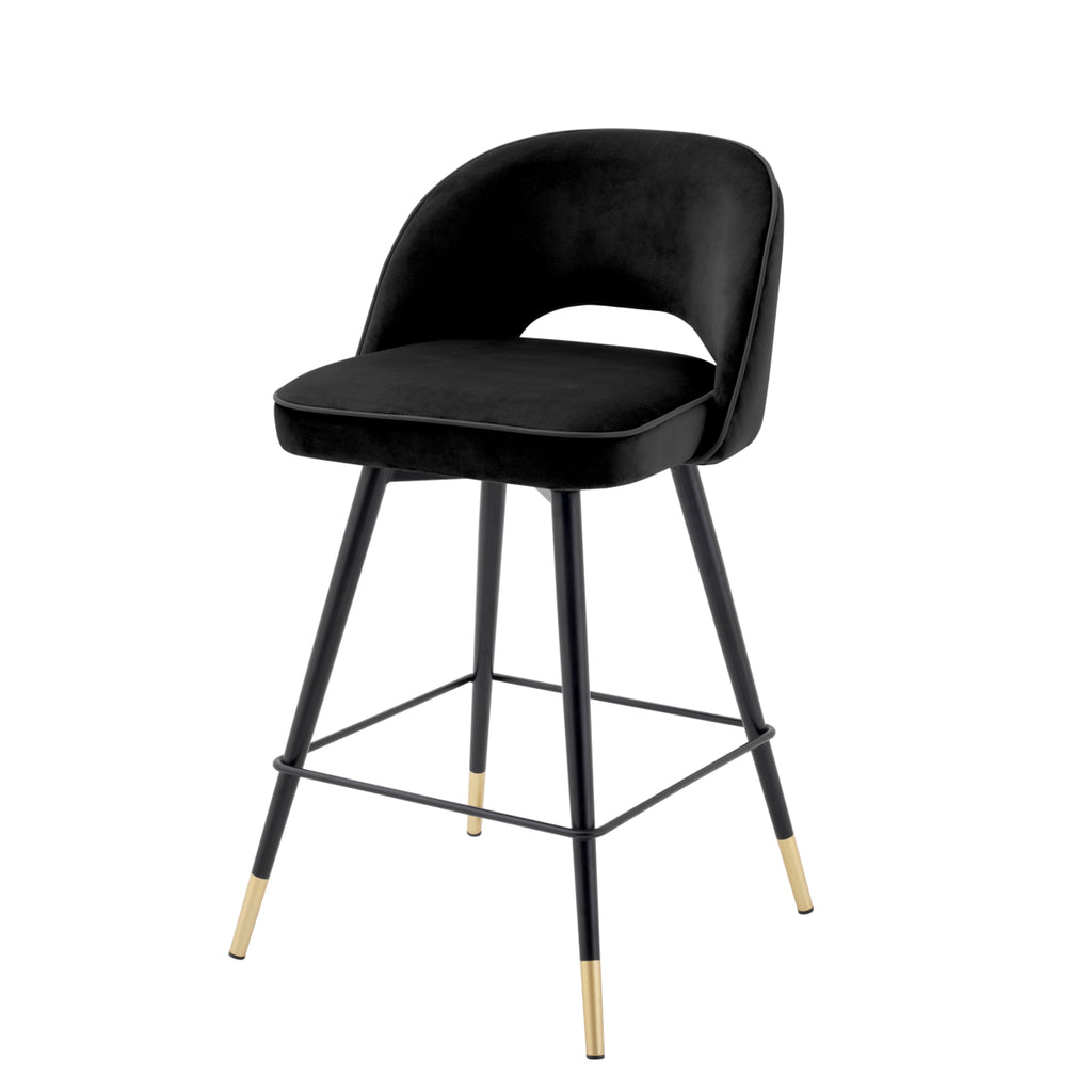 Eichholtz Barstoel Cliff - Roche Black Velvet Laag (Set van 2)