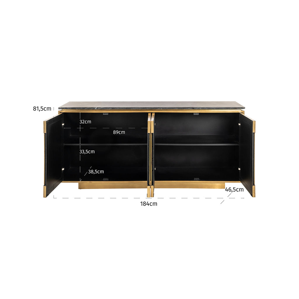 Richmond Interiors Dressoir Finsbury 4-deurs Zwart/goud