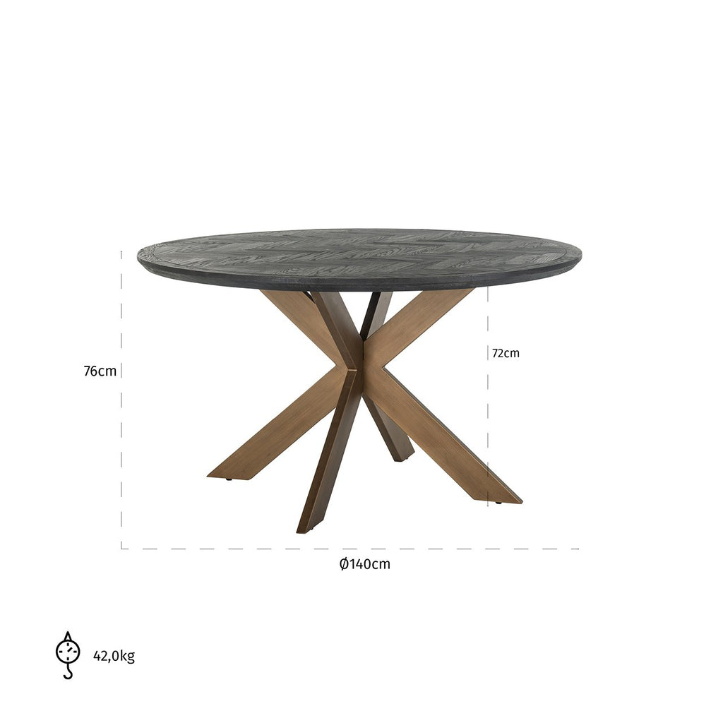 Dining table Blackbone brass 140Ø (Black rustic)