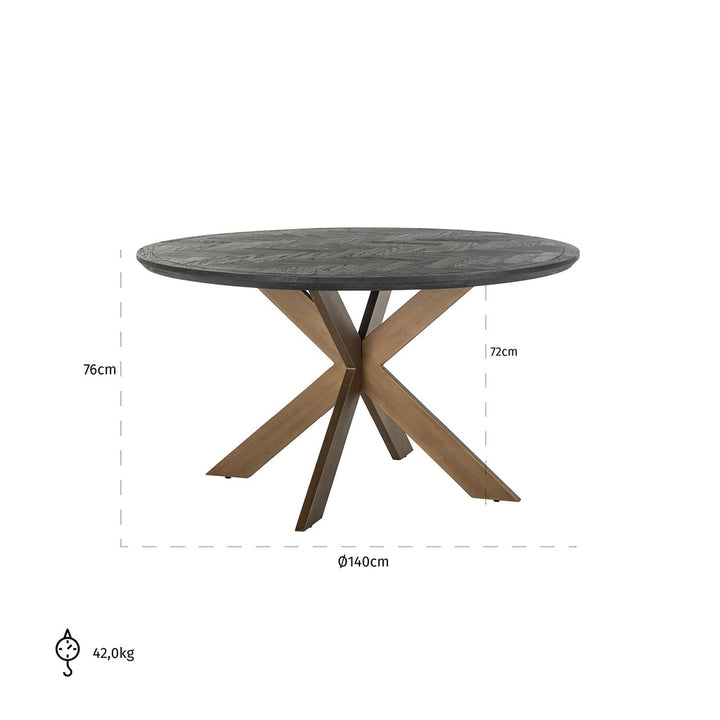 Dining table Blackbone brass 140Ø (Black rustic)