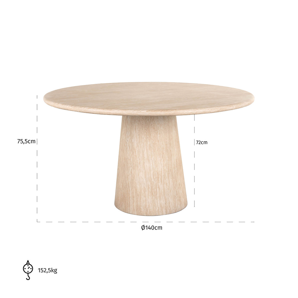 Richmond Interiors Dining Table Fictus 140Ø Travertine Beige