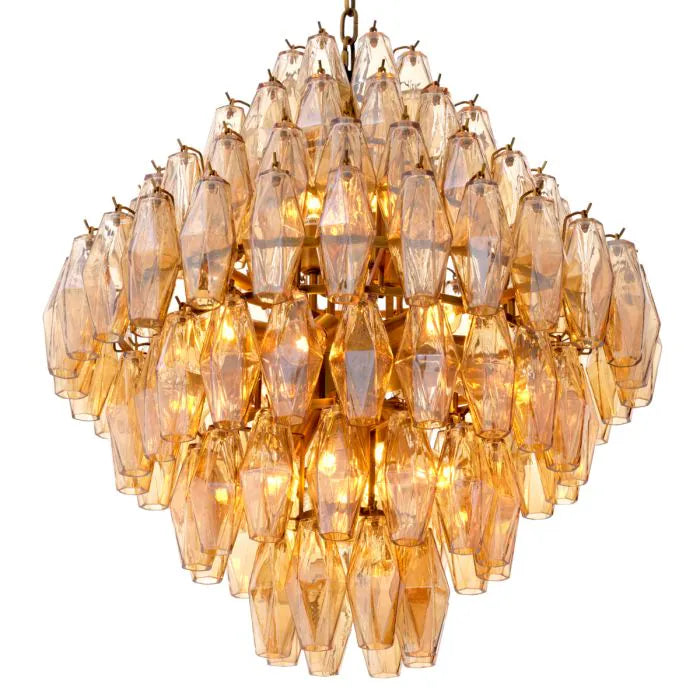 Eichholtz Kroonluchter Benini L Amber Glass Antique Brass